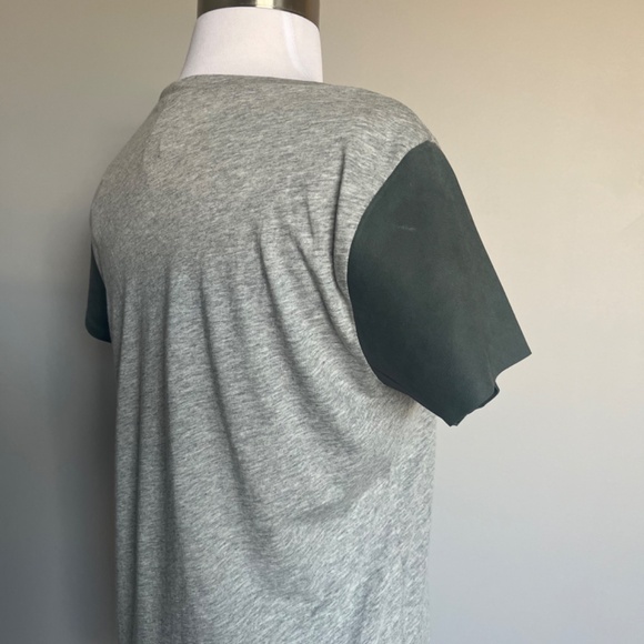Michael Stars Gray Cow Leather Sleeve lightweight Gray Casual Tee T-shirt Top - Picture 7 of 11